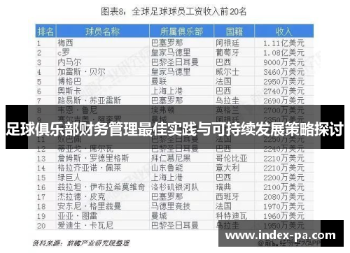 足球俱乐部财务管理最佳实践与可持续发展策略探讨